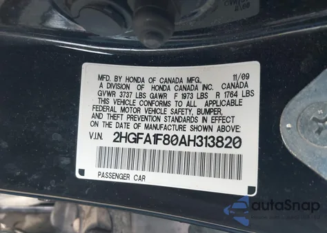 2010 Honda Civic Ex from USA, damaged, VIN 2HGFA1F80AH313820